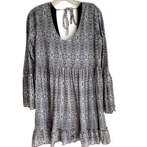 Sea Gypsies by Lost Mia Rose Gray Print Boho Baby Doll Dress Size Medium